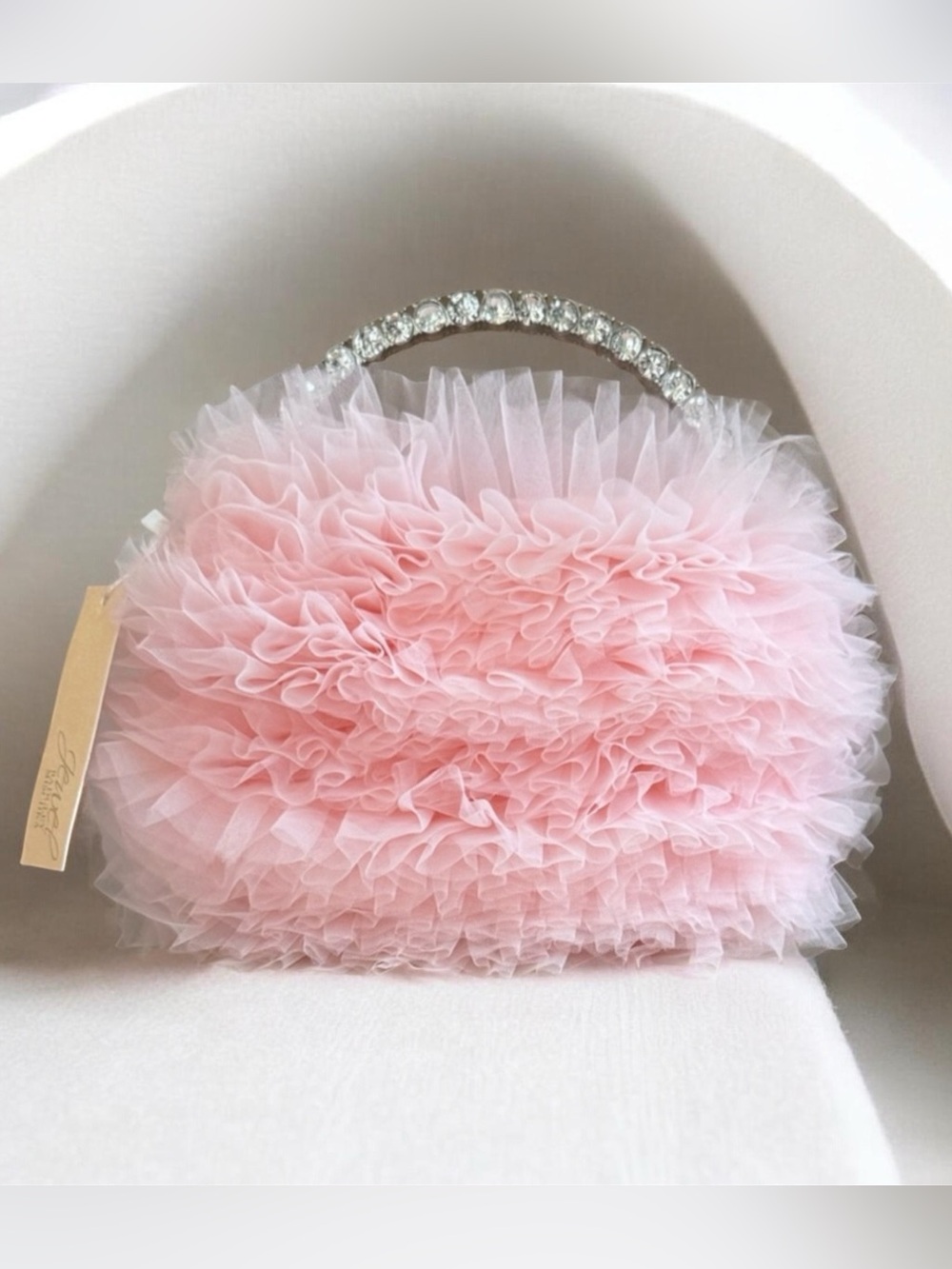 BADGLEY MISHKA JAZZIE JEWEL RUFFLED TULLE BAG SOFT PALE PINK - Picture 2 of 6